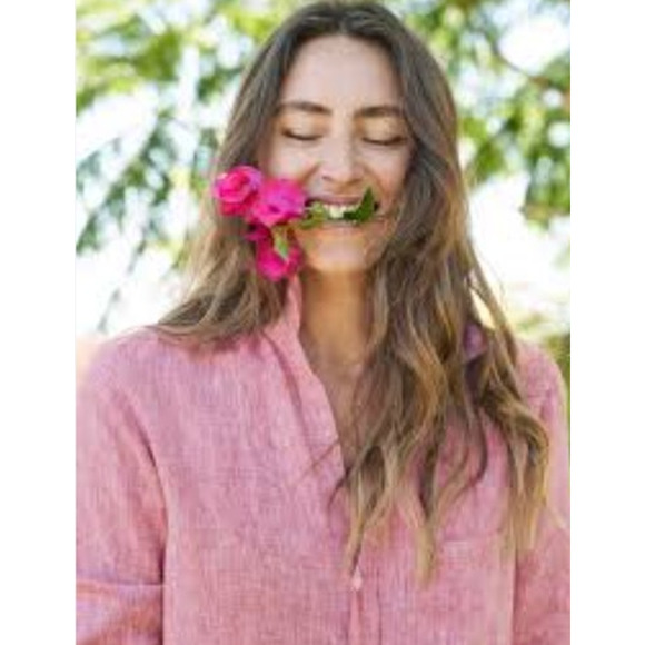 FRANK & EILEEN Sz M Medium Pink Red Linen Rory Maxi Shirt Dress - Picture 6 of 12